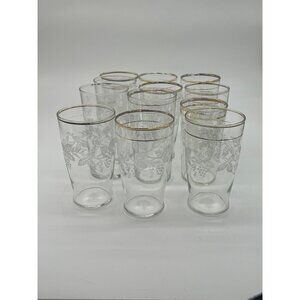 Lot Of 12 Vintage Bartlett Collins 1950s Drinking Glasses With Gold Trim & Grape